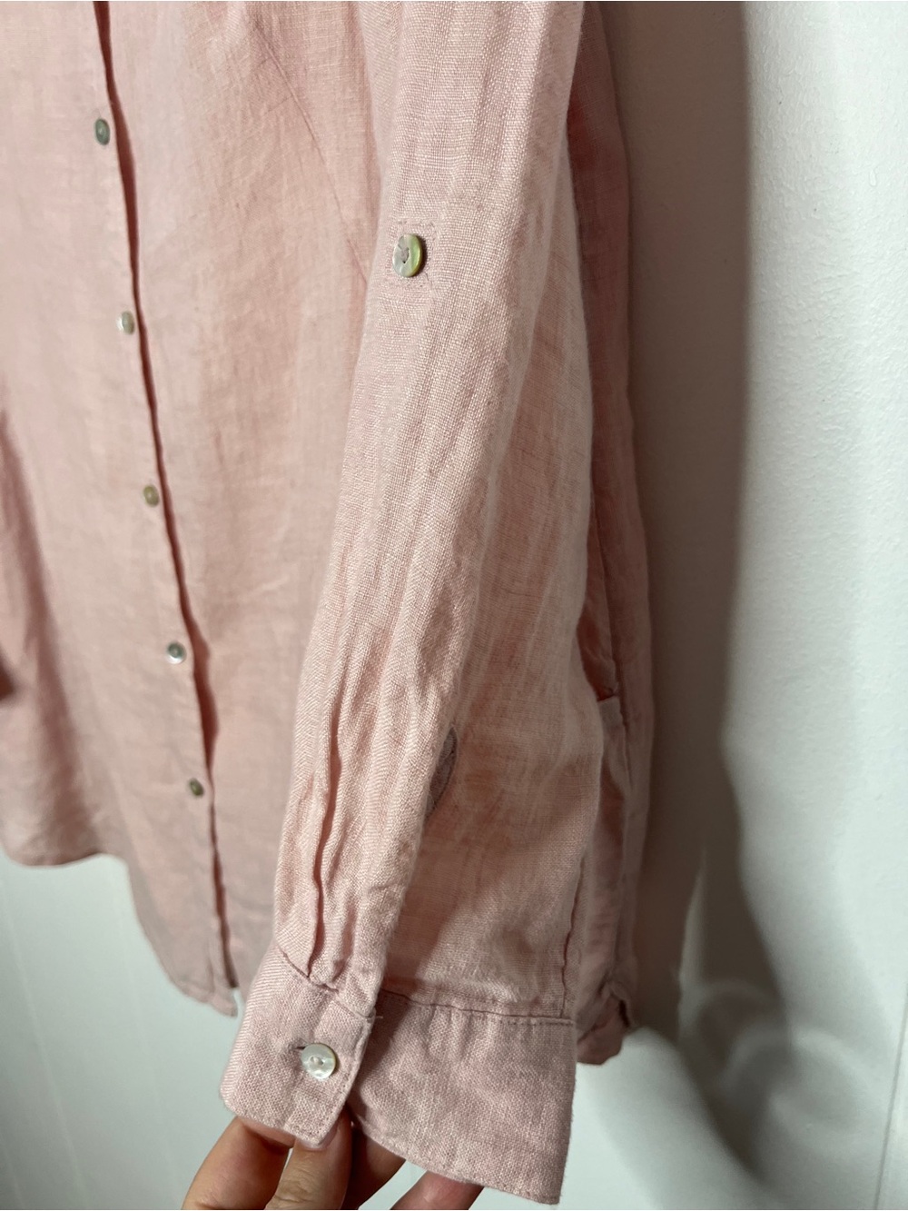 Sigrid Olsen Light Pink Linen Button-Front Tunic Long Sleeve Side Pockets M - Picture 5 of 5